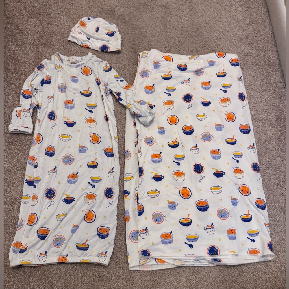 Angel Dear Baby Swaddle, Sleep Sack & Matching Hat - White, Orange & Blue